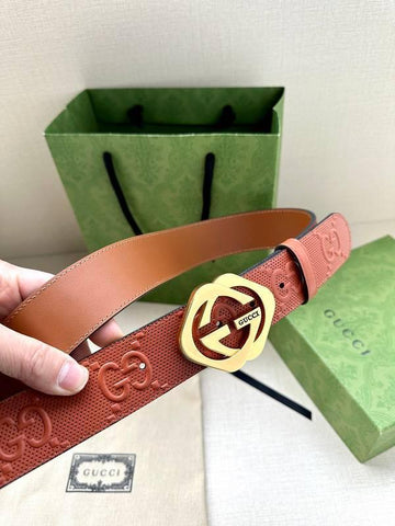 GUCCI Embellished coated-canvas and leather belt 'Red' - Banlieue91