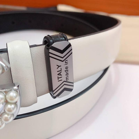 Dolce Gabbana Calfskin belt with bejeweled DG logo 'White' - Banlieue91