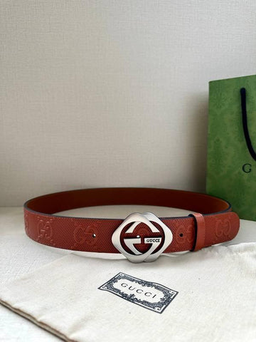 GUCCI Embellished coated-canvas and leather belt 'Red' - Banlieue91