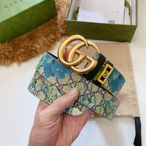 Gucci Guccissima Leather Floral Print Double Gold G Buckle Woman Belt - Banlieue91