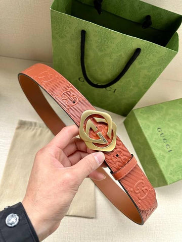 GUCCI Embellished coated-canvas and leather belt 'Red' - Banlieue91