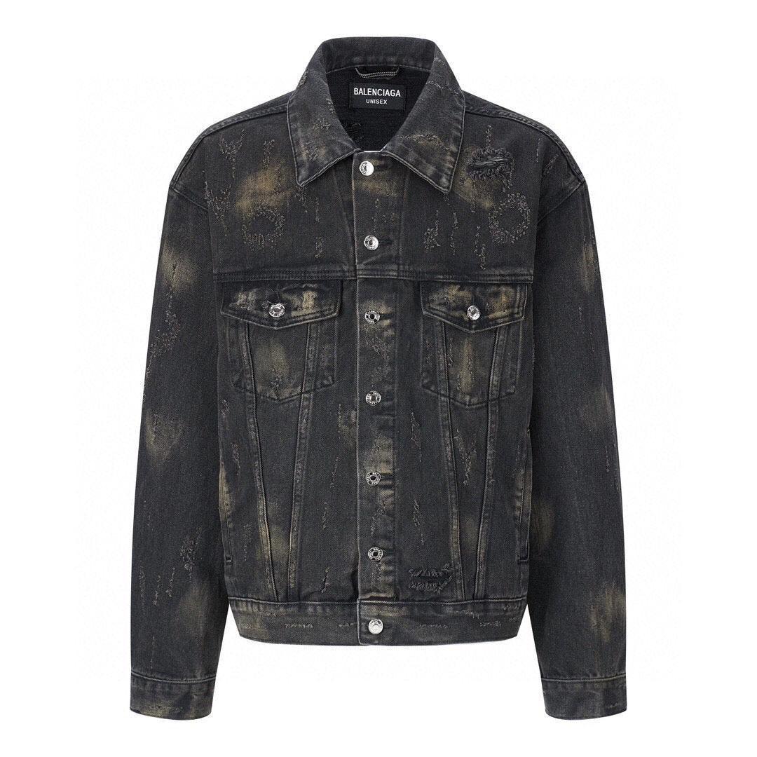 Balenciaga Oversized Distressed Denim Jacket - Black - Banlieue91