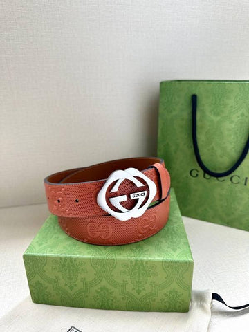 GUCCI Embellished coated-canvas and leather belt 'Red' - Banlieue91