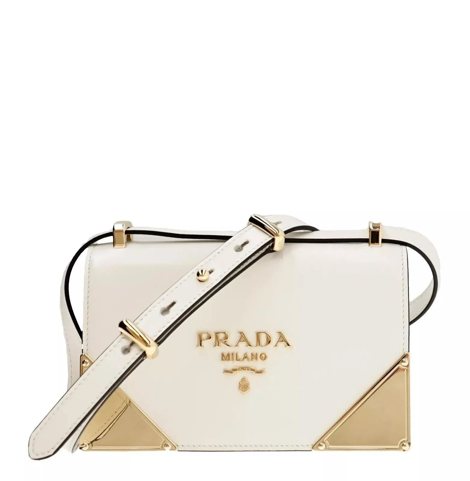 Prada Crossbody Shoulder Bag Box Calf White Leather - Banlieue91