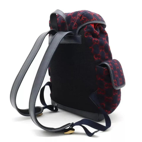 Gucci Covered Wool GG Monogram Small Double Buckle Backpack Navy Red - Banlieue91